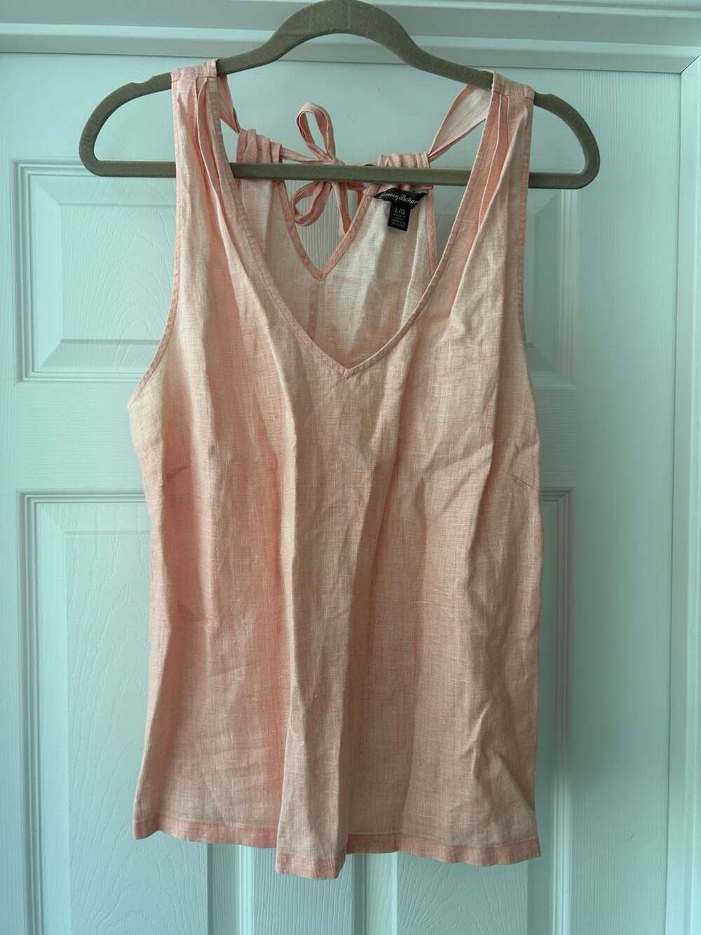 Tommy Bahama Pink Linen V-Neck Tank Top with Tie-Back Detail